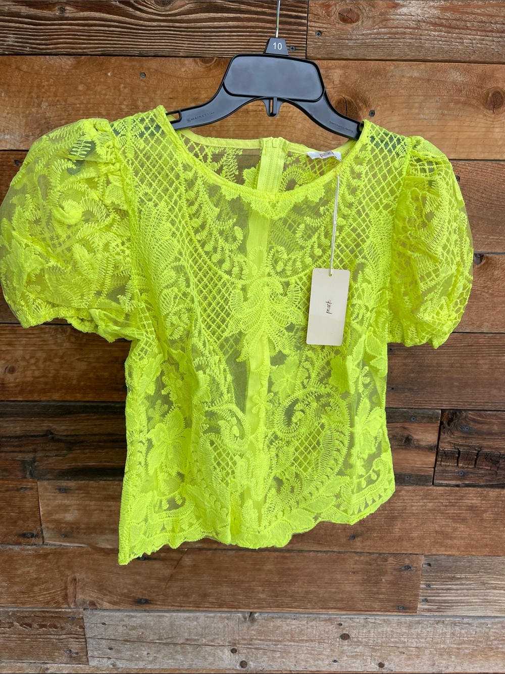 Neon Lime Lace Puff-Sleeve Women’s Top